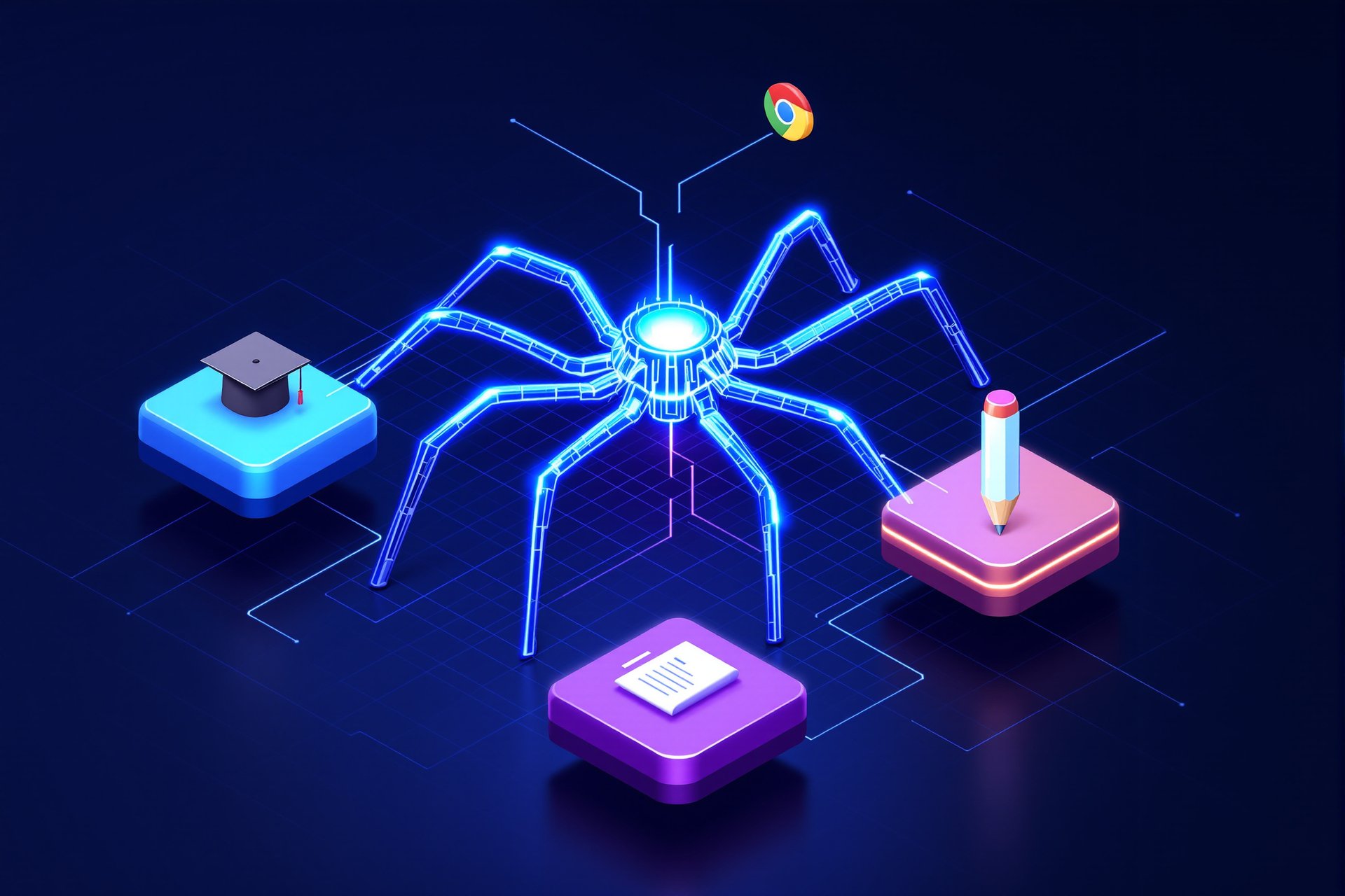 Schemat architektury centralnego scrapera obsługującego trzy aplikacje AI