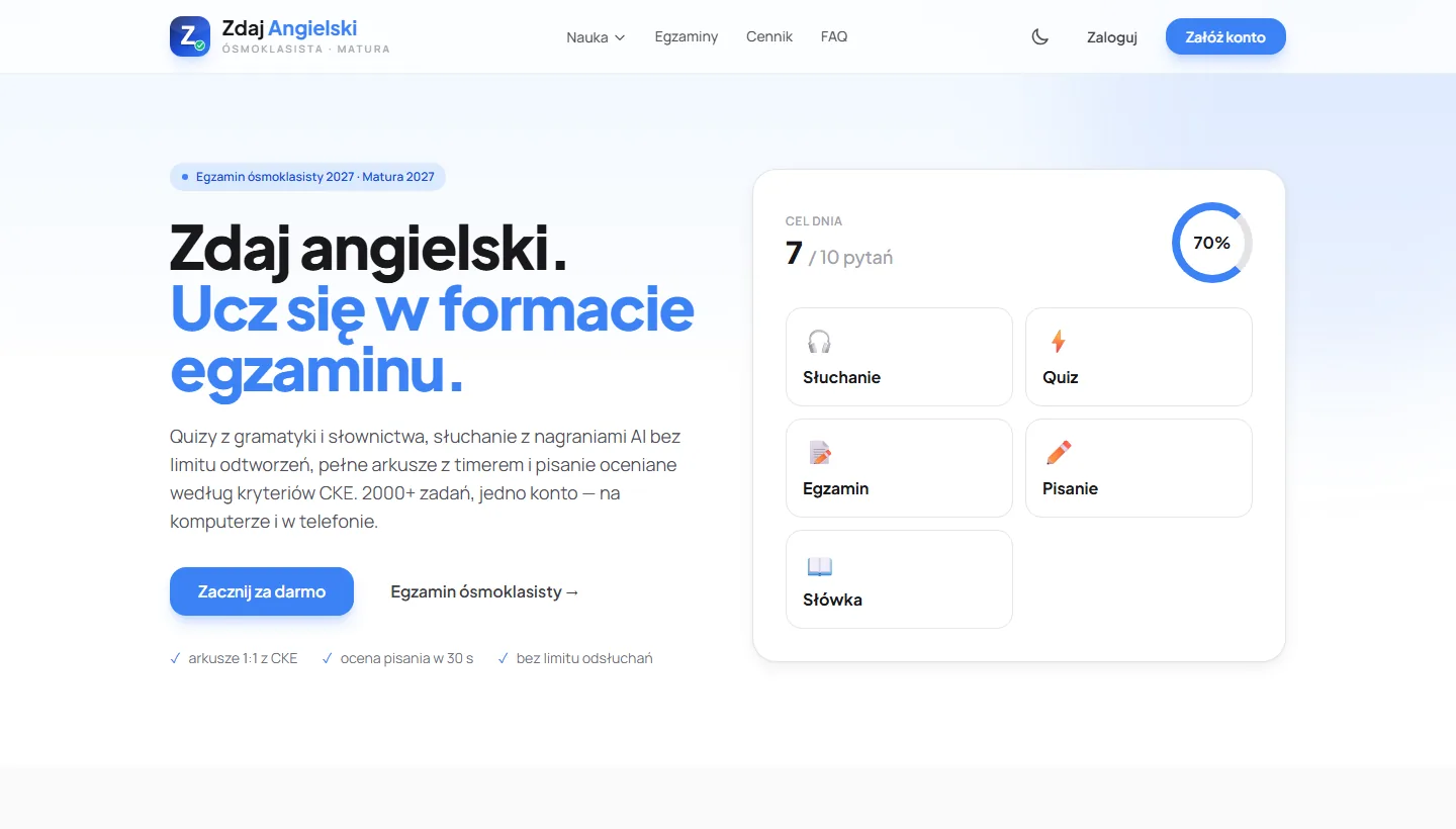 Zrzut ekranu: Zdaj-Angielski.pl