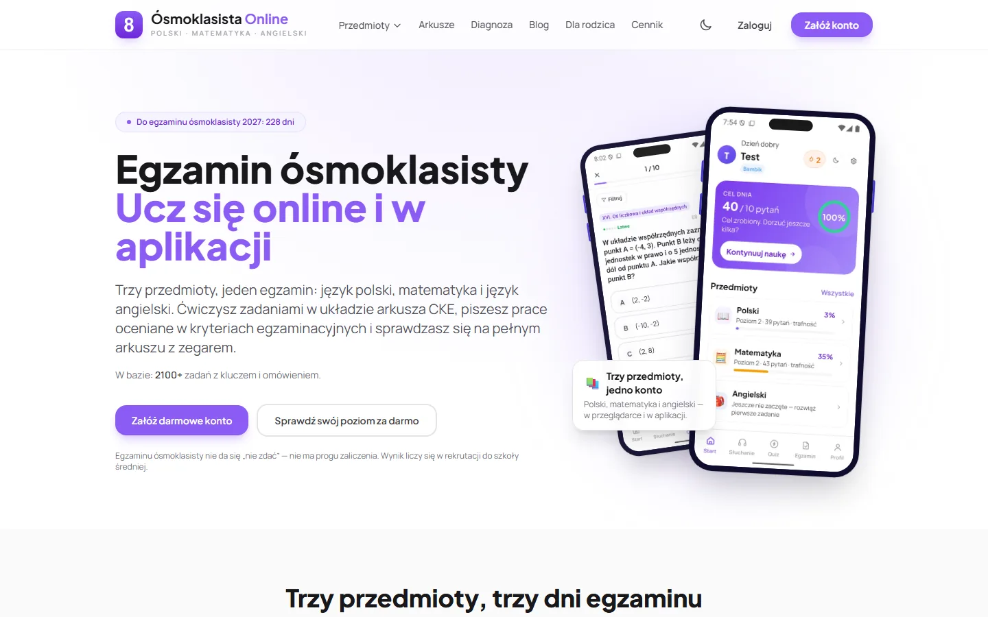 Zrzut ekranu serwisu Ósmoklasista Online