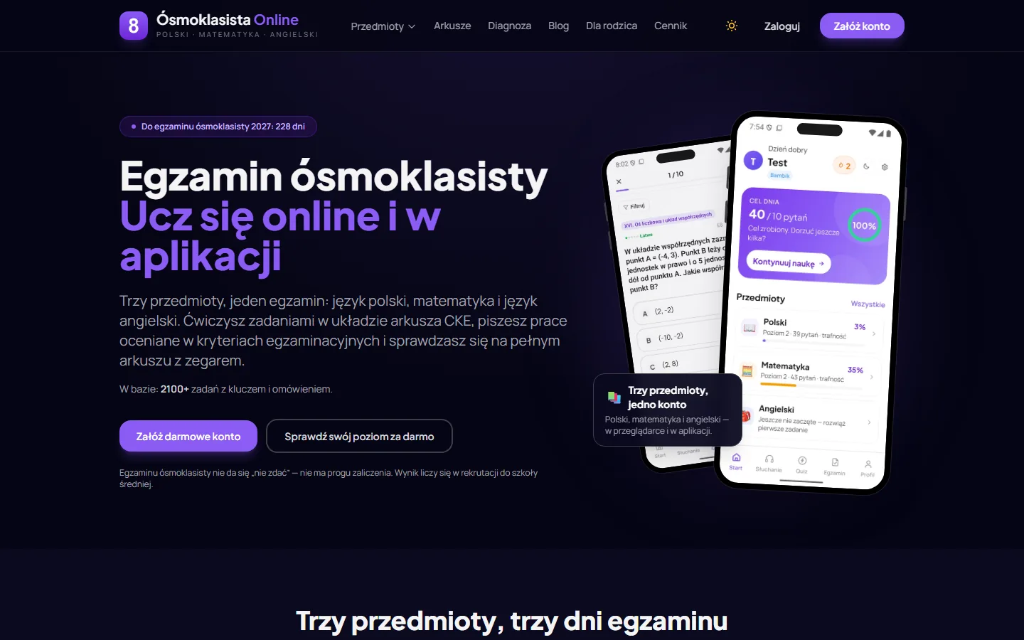 Zrzut ekranu serwisu Ósmoklasista Online