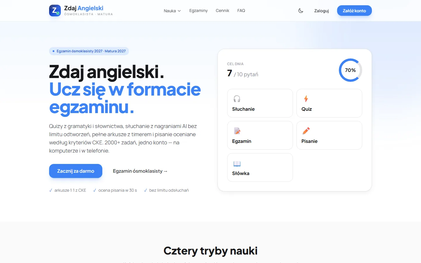 Zrzut ekranu serwisu Zdaj Angielski